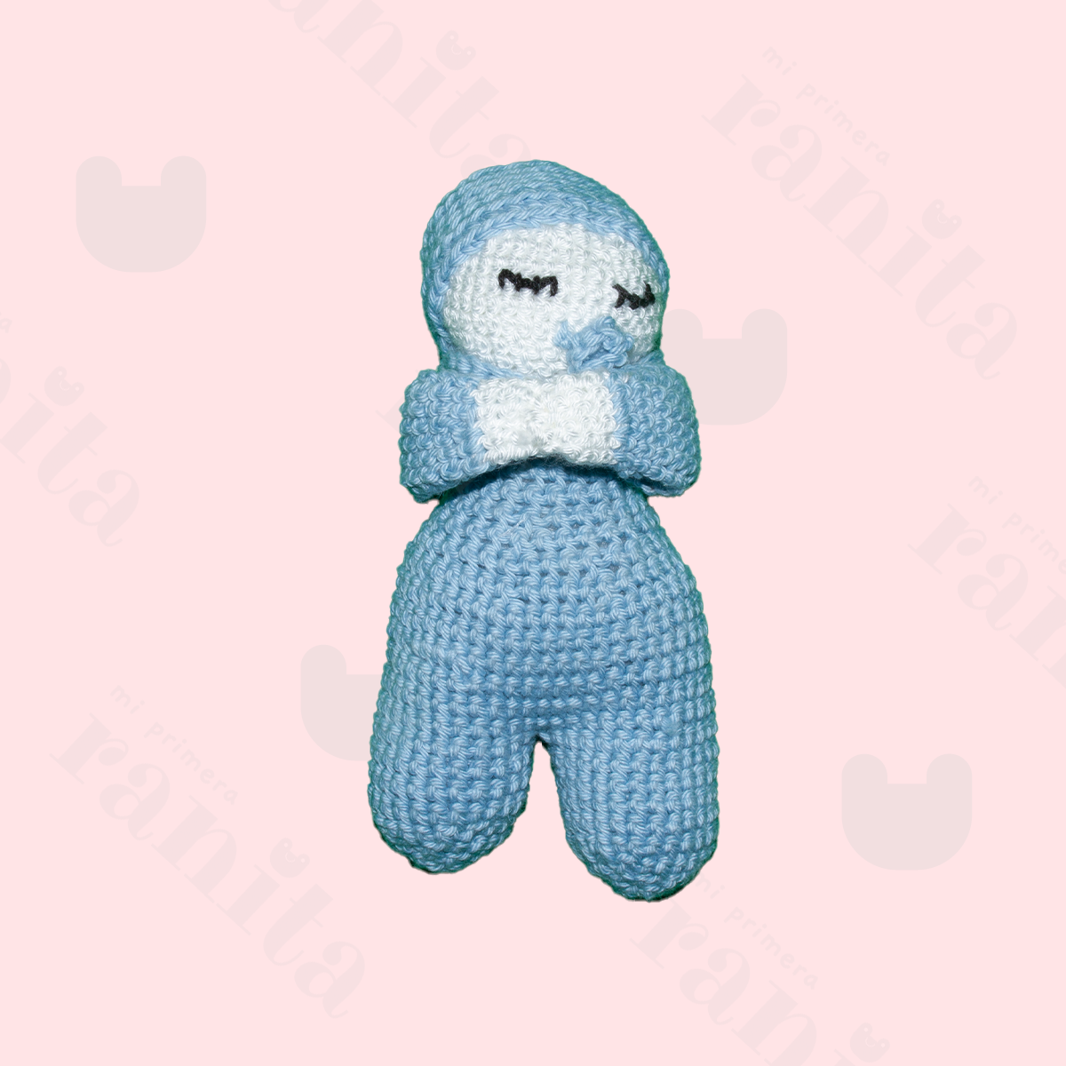 Muñeco Bebé con Muselina Bordado Azul