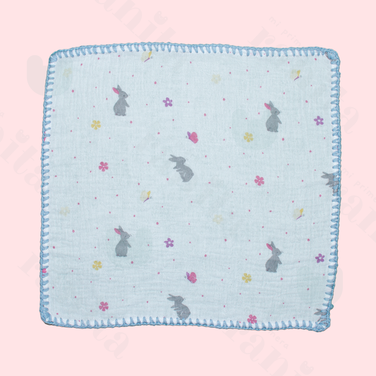 Muñeco Bebé con Muselina Bordado Azul