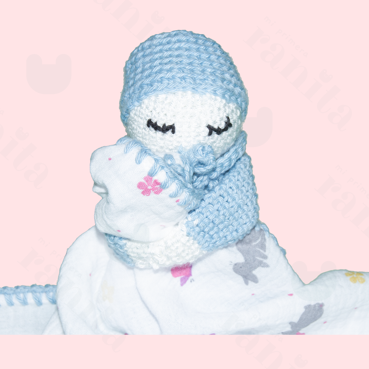 Muñeco Bebé con Muselina Bordado Azul