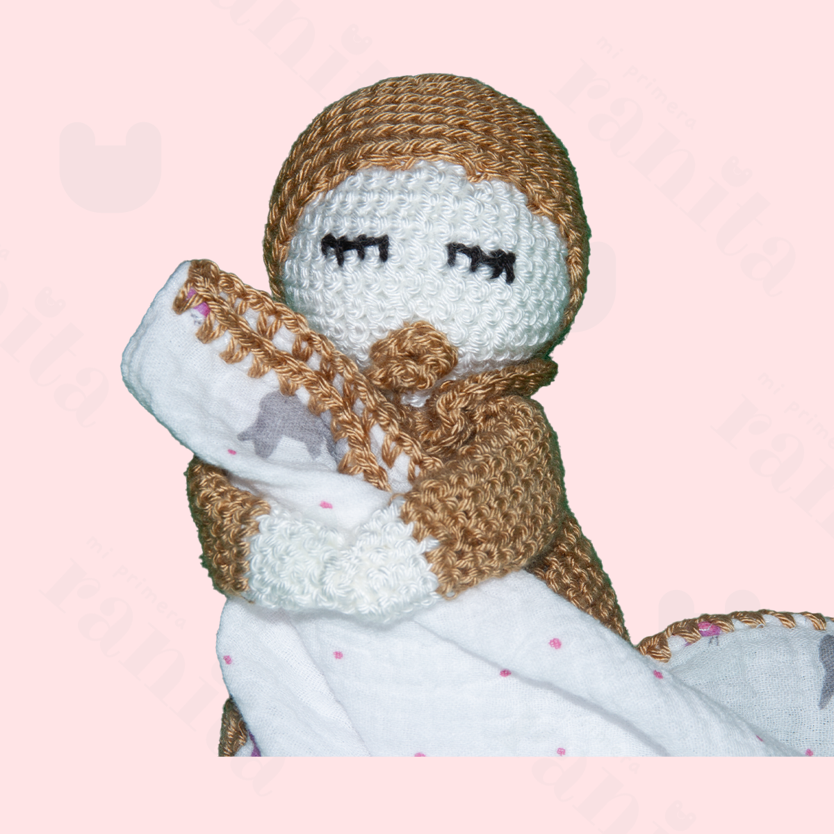 Muñeco Bebé con Muselina Bordado Marrón