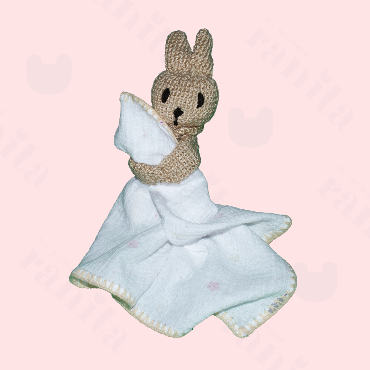 Muñeco Conejo con Muselina Bordado Beige