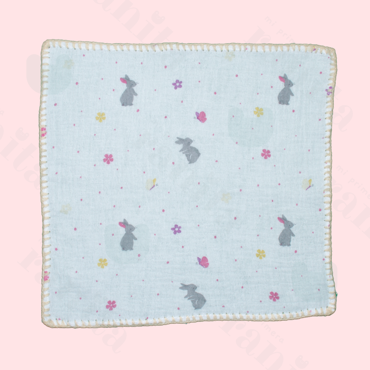 Muñeco Conejo con Muselina Bordado Beige